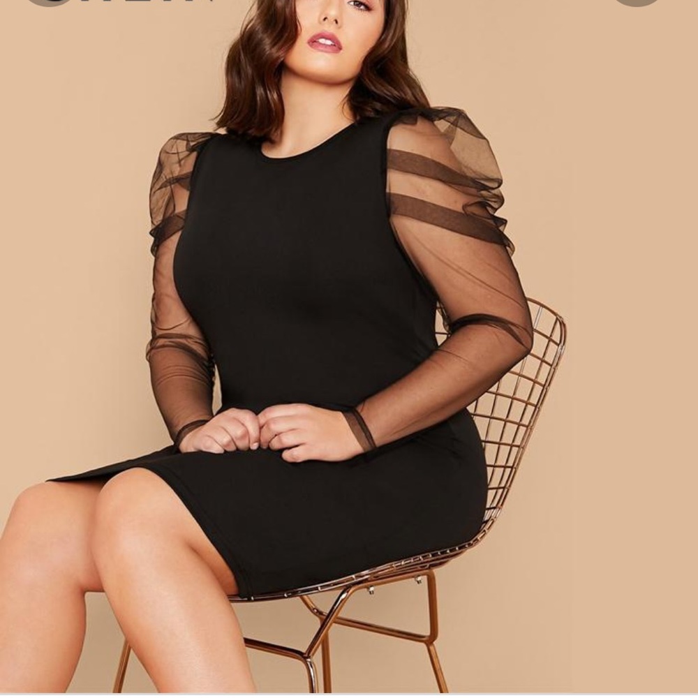 Shein Black Sheer Gigot Mesh Sleeve Pencil Dress Size 2XL